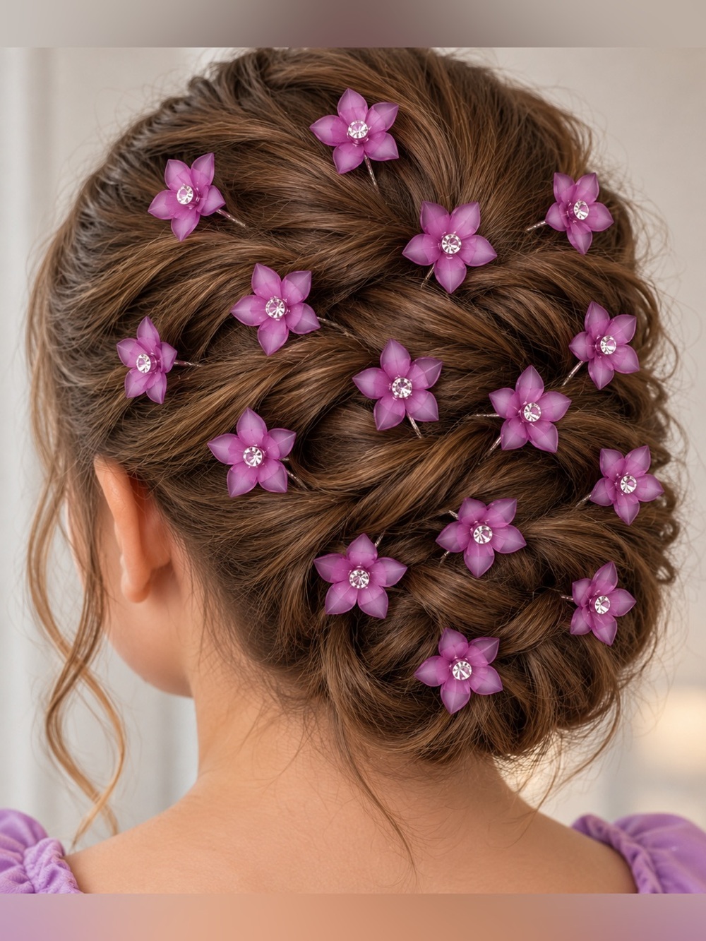 Crystal Rhinestones Flowers UShaped Hairpins